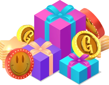 Gift boxes with gold coins, and Smile Coins